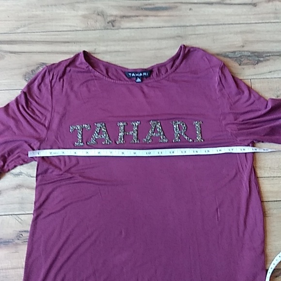 Burgundy Asymmetrical Long Sleeves Embellished Top By Tahari. Size L - Picture 16 of 17